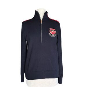 Lauren Ralph Lauren Embroidered Logo Crest NWOT Black 1/4-Zip Sweater Size Med